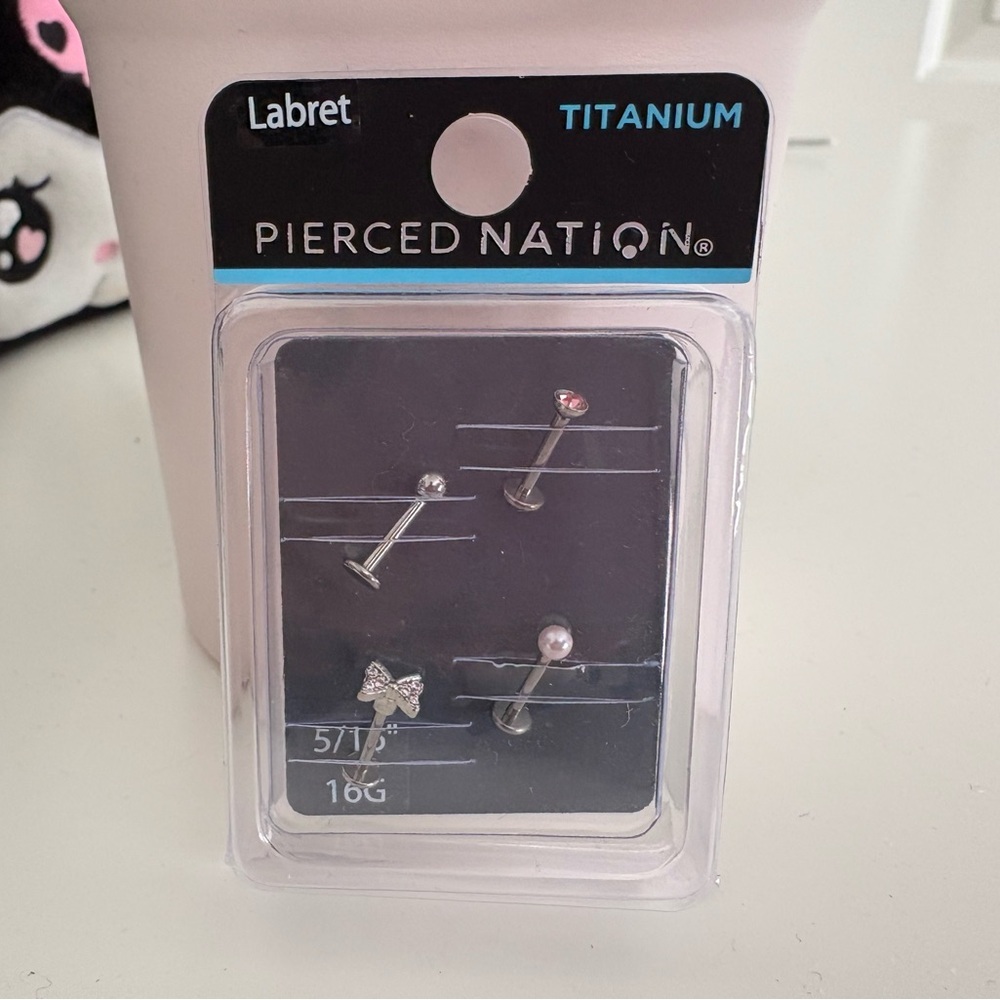 Pierced Nation Titanium Labret Stud Set - Picture 1 of 3
